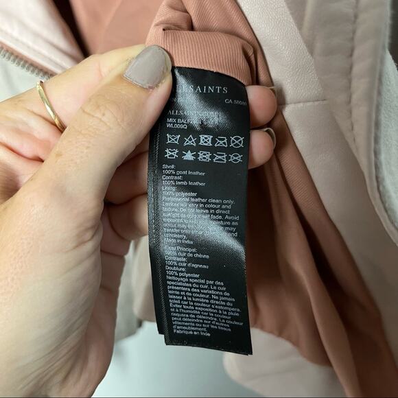 Allsaints Balfern Goat Mix Leather Pink and Tan Cropped Biker Jacket Size 0 - Picture 8 of 8